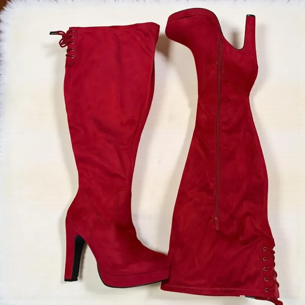 Torrid 8.5WW Sexy Red Wide Calf‎ Over the Knee Platform 4.5